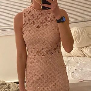 High Neck Pink Lace Formal Dress - Size Small